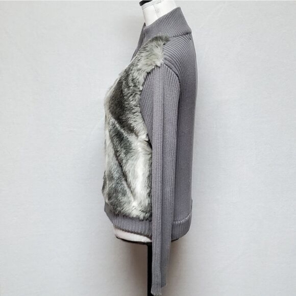 Victoria Harbour Vintage 1990s Faux Fur Ribbed Knit Mock Neck Sweater Jacket - Picture 7 of 14